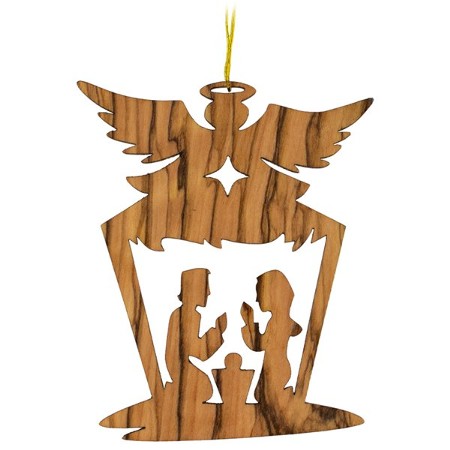 Nativity and Angel Holy Land Olive Wood Christmas Ornament ...