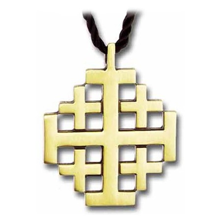 Polished Sterling Silver Jerusalem "Crusaders" Cross Pendant Necklace 