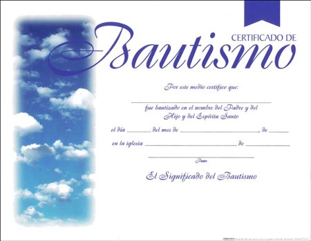 Certificado de Bautismo, Paq. de 6 (Baptism Certificate, Pkg. of 6 ...