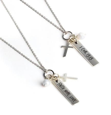 Scripture Bar Pendant, 1 Corinthians 13:13, Necklace with Cross and ...