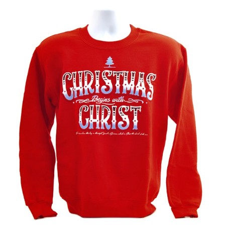 Christmas Begins With Christ, Crew Neck Sweatshirt, Red, Large ...