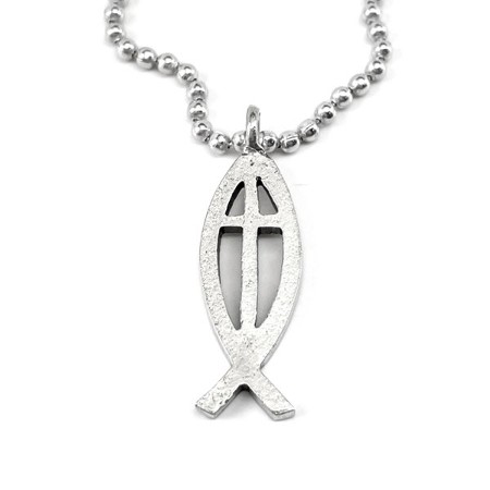 Jesus Fish Cross Necklace, Silver Finish, Ball Chain - Christianbook.com