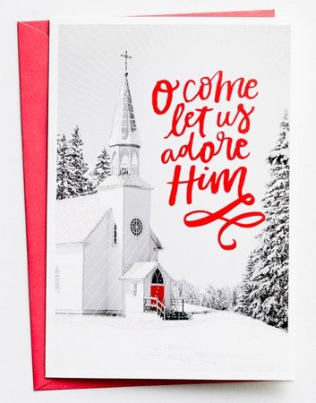 O Come Let Us Adore Him, Church, Christmas Cards, Box of 18 ...