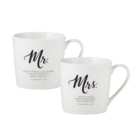 Mr & Mrs Metallic Red with Gold Wording Christmas Set of 2 Mugs 