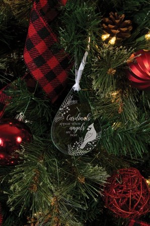 Cardinals Appear When Angels are Near Christmas Tree Ornament Art Glass  Light