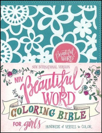NIV, Beautiful Word Coloring Bible for Girls Pencil/Sticker Gift Set,  Updated, Leathersoft Over Board, Teal, Comfort Print: 600+ Verses to Color