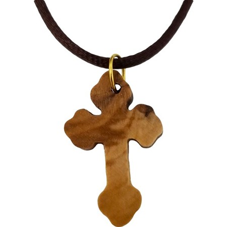 Cross Necklace for Men and Women Authentic Eastern St Nicholas Bethlehem Olive Wood Cross Necklace in Cotton Pouch 
