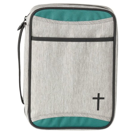 Small Teal Canvas Bible Cover With Fish Symbol Appliqué 