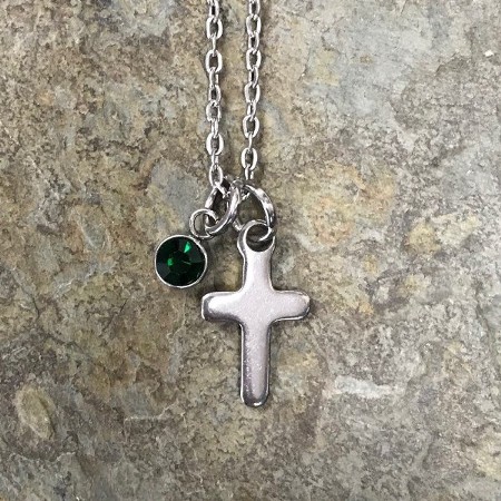 may birthstone cross necklace