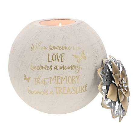 Pavilion Gift Company Round 5 Inch Tealight Candle Holder When Someone We Love 5.5 Inch Memory Becomes A Treasure Gold 