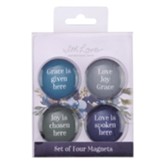 Love Joy Grace Here Glass Magnets, Set of 4