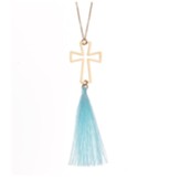 Open Cross with Teal Tassel Necklace