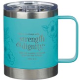 She Is Clothed With Strength And Dignity Stainless Steel Mug, 11 Oz, Blue