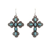 Antique Cross Earrings with Bead, Silver, Turquoise