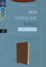 NIV Large-Print Thinline Bible--soft leather-look, brown (indexed)