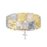 Dicksons Ten Commandments Circle Charm Hammered Womens Silver-Plated Stretch Bracelet 