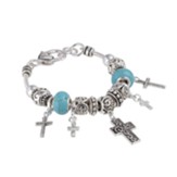 Silver Tone and Turquoise Beaded Charm Bracelet