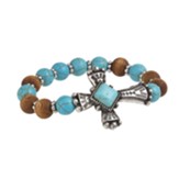 Silver Cross Bracelet with Turquoise Beads
