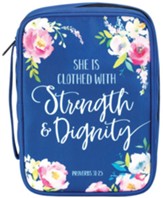 She is Clothed With Strength and Dignity Bible Cover, Blue, Large