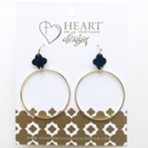 Hoop Earrings, Clover, Black, Gold Dipped, Clover Collection