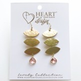 Triple Leaf with Pink Stone Drop Earrings, Gold Dipped, Lovely Collection