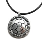 Soccer, Phillipians 4:13 Pendant, Silver, Black Cord