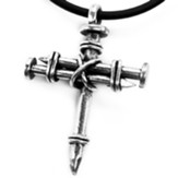 Three Nail Cross, Silver Pendant, Black Cord