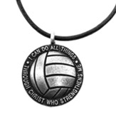 Volleyball, Phillipians 4:13 Pendant, Pewter, Black Cord
