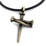 Three Nail Cross, Brass Pendant, Black Cord