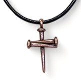 Three Nail Cross, Copper Pendant, Black Cord