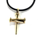 Three Nail Cross, Gold Pendant, Black Cord