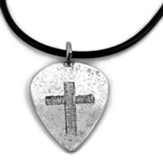 Guitar Pick with Cross, Silver, Black Cord