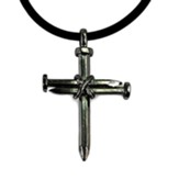 Nail Cross Pendant, Gunmetal, Black Cord