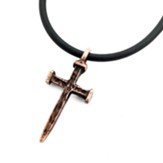 Small Nail Cross Pendant, Copper, Black Cord