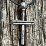 Baseball Bat Cross and Ball, Pewter, Rubber Cord, Black