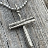 Baseball Bat Cross, Antique Silver, Ball Chain