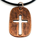 Cross Tag Necklace, Copper Finish, Black Cord