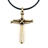 Nail Cross Necklace, Brass Finish, Black Cord