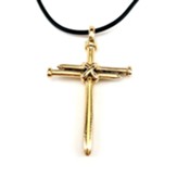 Nail Cross Necklace, Gold Plated, Black Cord