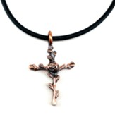 Rose Cross Necklace, Copper Finish, Black Cord