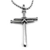 Nail Cross Necklace, Pewter Finish, Ball Chain