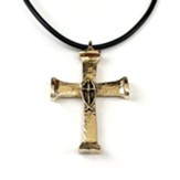 Horse Nail Cross Necklace, Gold Plated, Black Cord