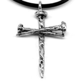 Rugged Nail Cross Necklace, Silver Finish, Black Cord