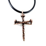 Rugged Nail Cross Necklace, Copper Finish, Black Cord