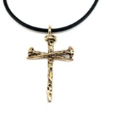 Rugged Nail Cross Necklace, Gold Plated, Black Cord