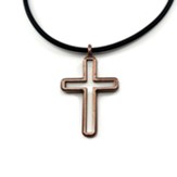 Open Cross Necklace, Copper Finish, Black Cord