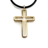Open Cross Necklace, Gold Plated, Black Cord