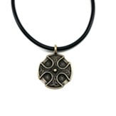 Celtic Cross Shield Necklace, Brass Finish, Black Cord
