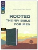 Rooted: The NIV Bible for Men, Comfort Print--soft leather- look, green (indexed) - Imperfectly Imprinted Bibles