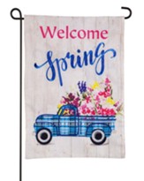 Welcome Spring Plaid Truck Garden Flag